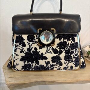 Tory Burch Black and Cream Floral Satchel